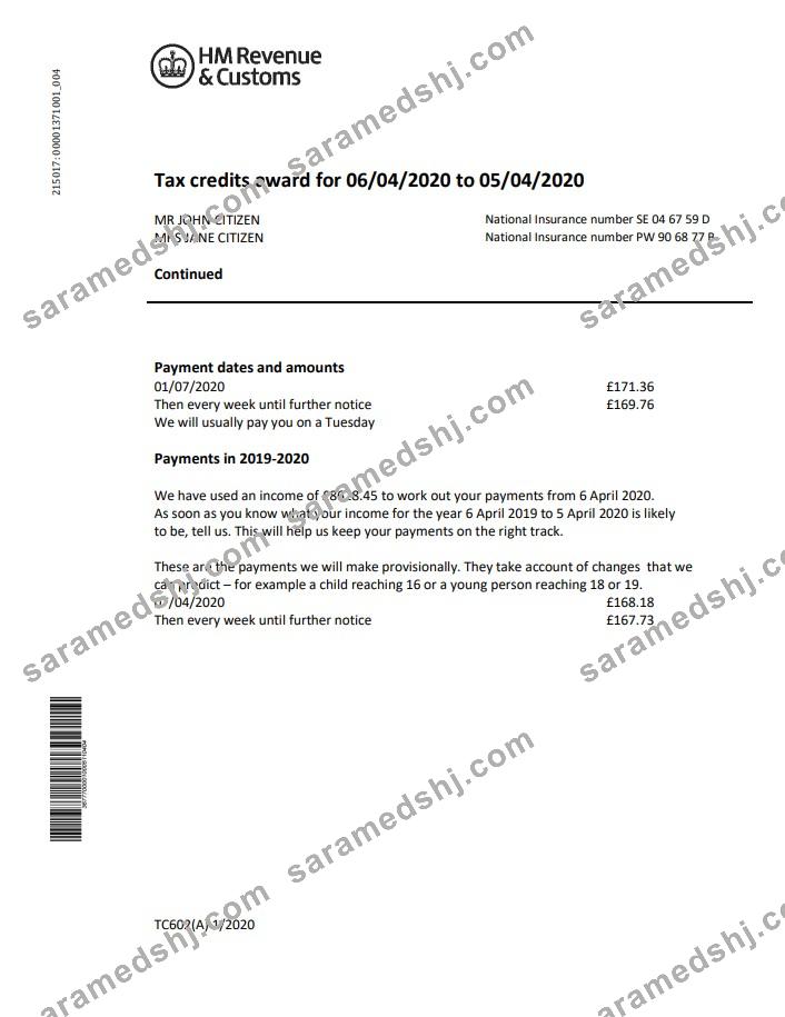 United Kingdom HM Revenue & Customs bank statement easy to fill template in Word and PDF format